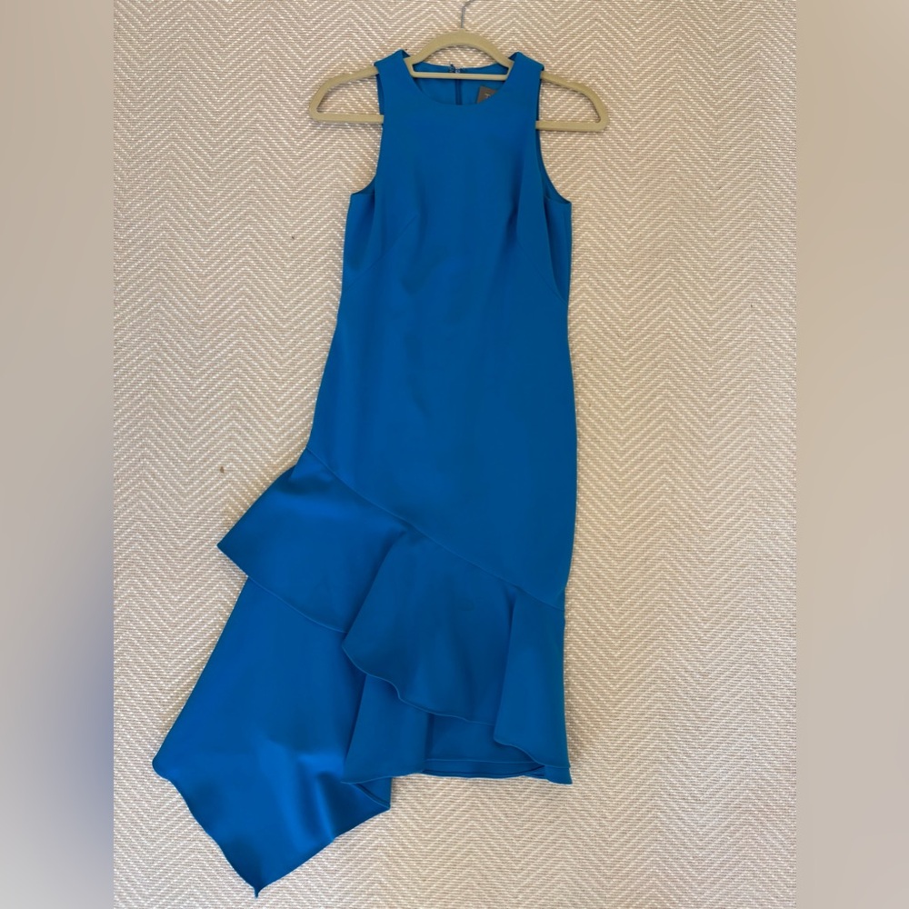 Teal blue Asymmetrical Hem Sleeveless Cocktail Dress